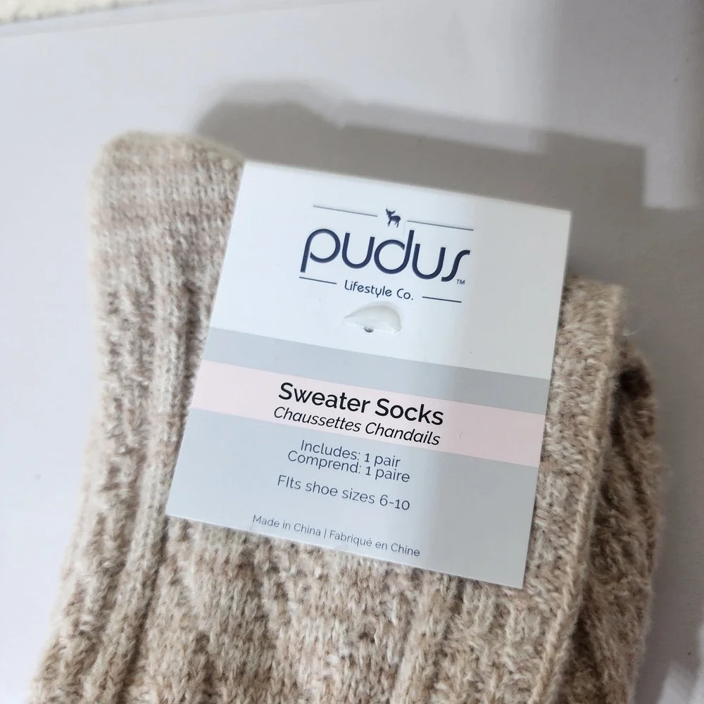 Pudus Lifestyle Co Womens Sweater Socks Tan Cable Knit Over The Knee Size 6-10